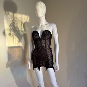 Bien Jolie Collector Black MerryWidow Corset with Stocking Clips size 36C USA